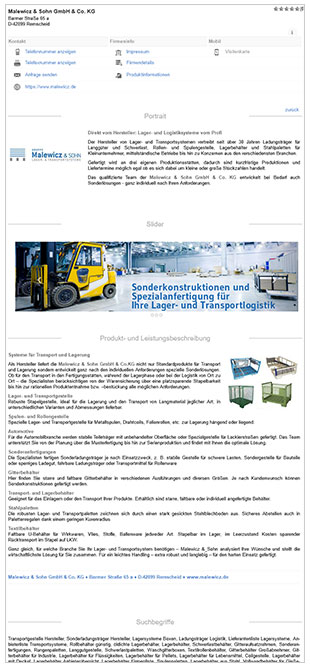 Beispiel Malewicz & Sohn GmbH & Co. KG Lager- & Transportsysteme